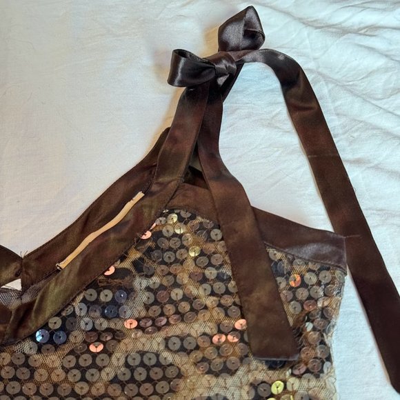 Sold! - Mango Moments Leopard Print Sequined Tie-Strap V-Neck Sheer Tank Top - Picture 4 of 5